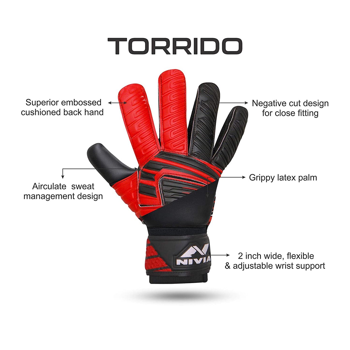 NIVIA Raptor Torrido Goalkeeping Gloves (Black, Red)